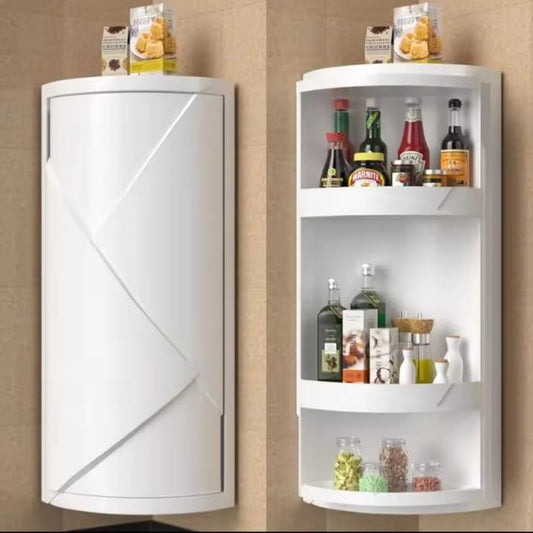 360° Rotating Corner Cabinet Rack | Waterproof Bathroom & Kitchen Storage Shelf – Drill-Free Wall Mount