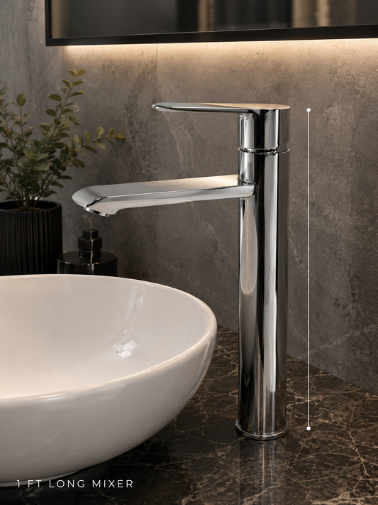 Premium Tall Chrome Vanity Basin Mixer Tap | Single Lever Hot & Cold Bathroom Faucet (30.5 cm)