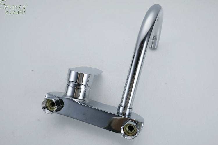 Chrome Wall Mounted Sink Mixer Tap | Hot & Cold Single Lever Kitchen Faucet with 360° Swivel