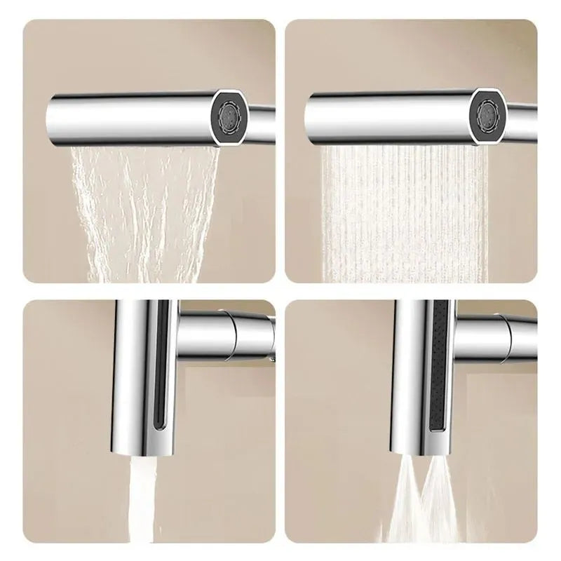 Waterfall Kitchen Faucet with Pull Down Sprayer | 3-Mode 360° Swivel Stainless Steel Sink Mixer Tap