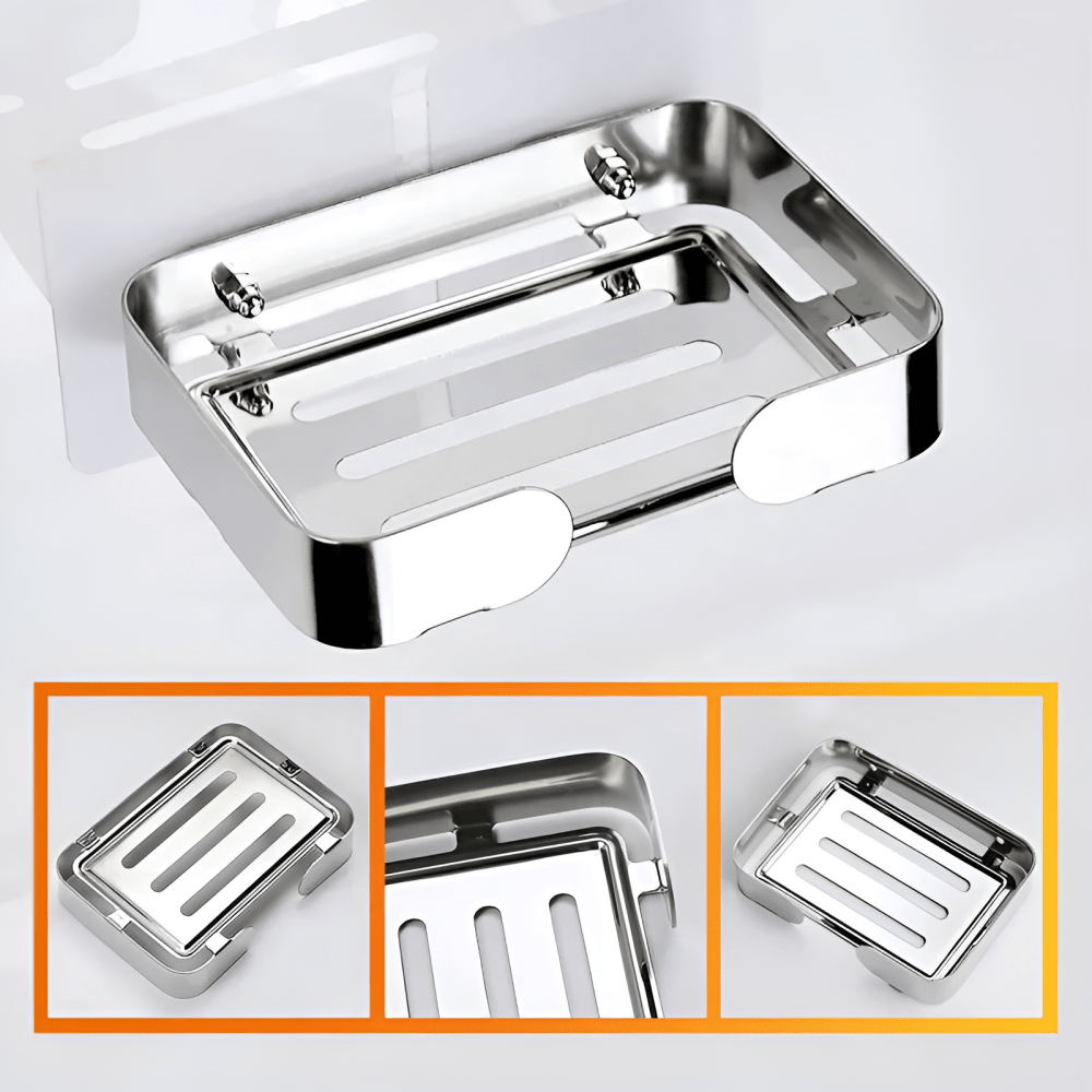 304 Stainless Steel Soap Dish Holder | Wall Mounted Soap Saver Tray with Drainage – 13.5×9.7 cm