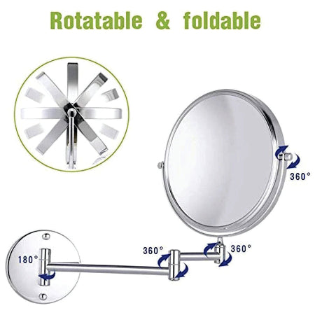 Dual-Sided 360° Magnifying Mirror | Wall Mounted Vanity Mirror with Extendable Swivel Arm