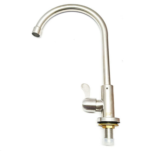 304 Stainless Steel Single Cold Kitchen Faucet | Brushed Deck Mounted Modern Sink Tap
