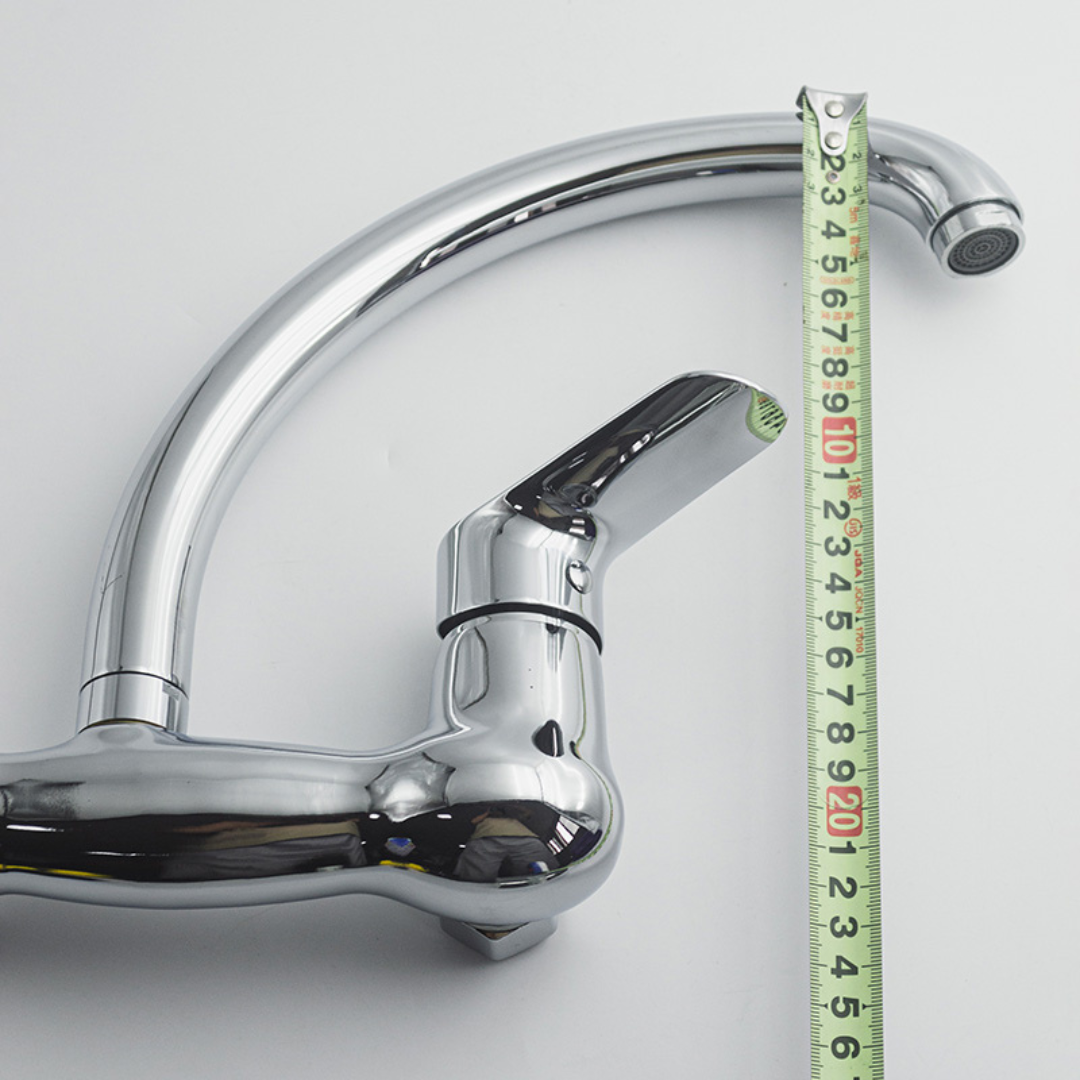 Glossy Chrome Wall Mounted Sink Mixer Tap | Hot & Cold Single Lever Kitchen Faucet with Swivel Spout