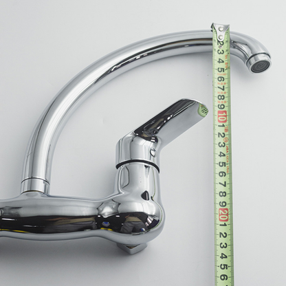 Glossy Chrome Wall Mounted Sink Mixer Tap | Hot & Cold Single Lever Kitchen Faucet with Swivel Spout