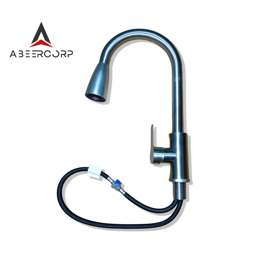 SUS 304 High Arc Pull-Out Kitchen Faucet | 360° Swivel Hot & Cold Mixer Tap – Silver, Black, Gold & Gun Grey