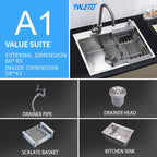 24x18 Inch Handmade Kitchen Sink – 304 Stainless Steel Single Bowl with Drain & Rinse Basket