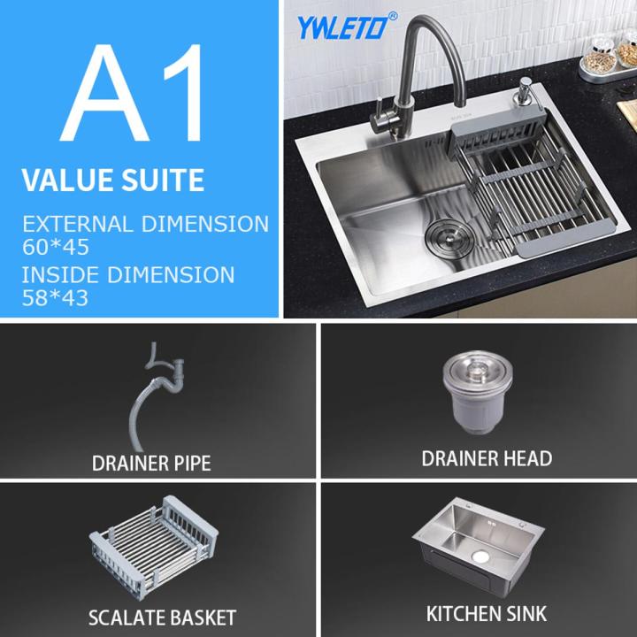 24x18 Handmade Kitchen Sink Stainless Steel 6045 – Single Bowl Sink with Drain & Rinse Basket