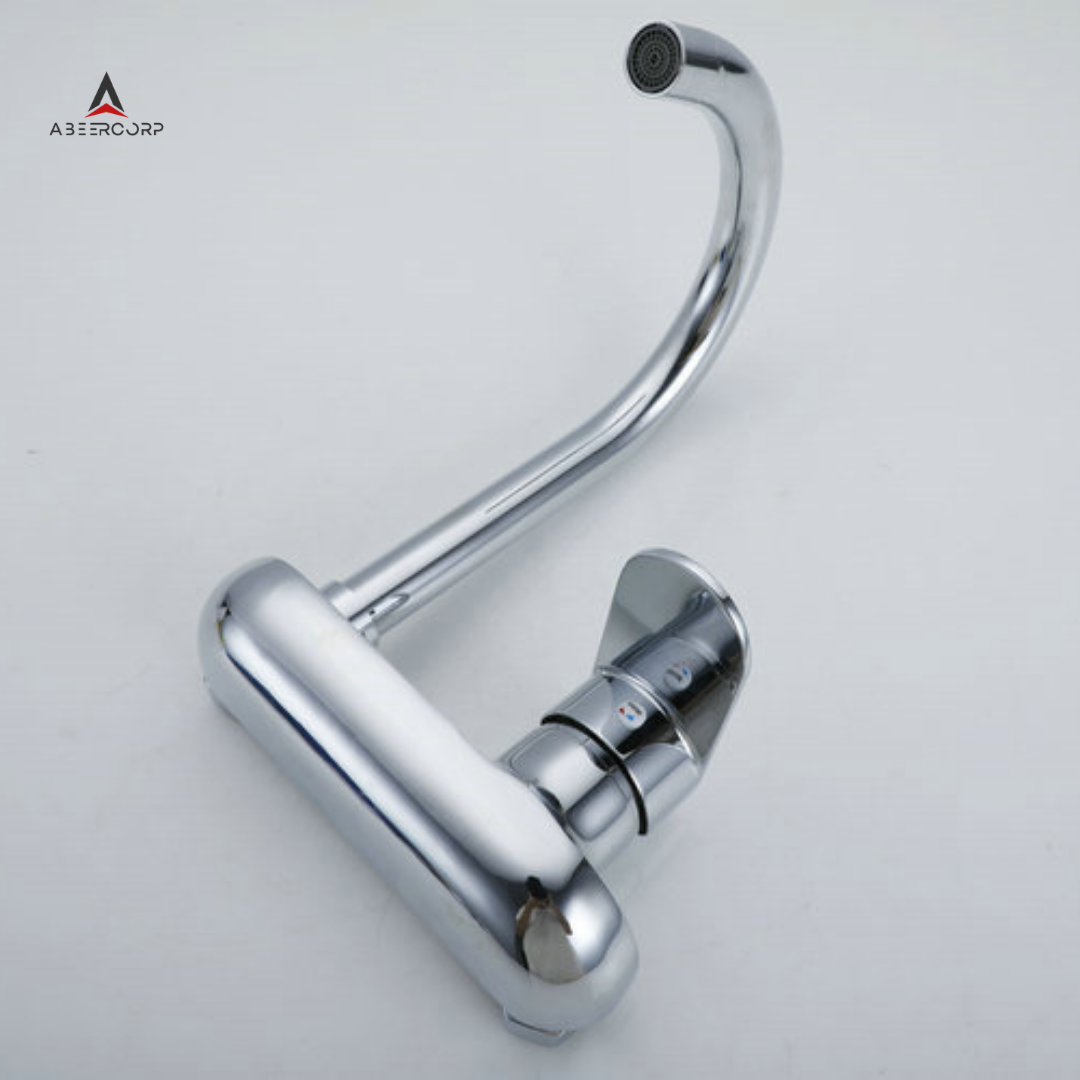Chrome Wall Mounted Sink Mixer Tap | Hot & Cold Single Lever Kitchen Faucet with 360° Swivel
