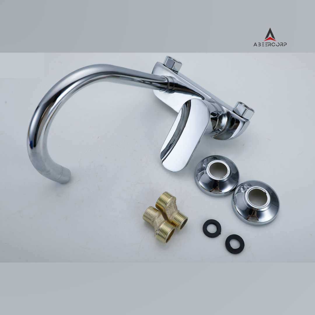 Chrome Wall Mounted Sink Mixer Tap | Hot & Cold Single Lever Kitchen Faucet with 360° Swivel