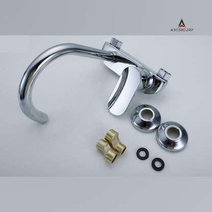Chrome Wall Mounted Sink Mixer Tap | Hot & Cold Single Lever Kitchen Faucet with 360° Swivel