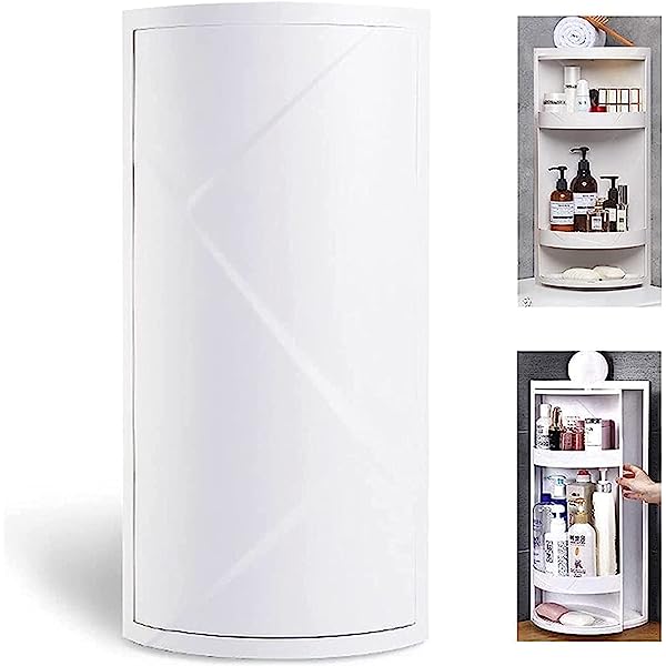 360° Rotating Corner Cabinet Rack | Waterproof Bathroom & Kitchen Storage Shelf – Drill-Free Wall Mount