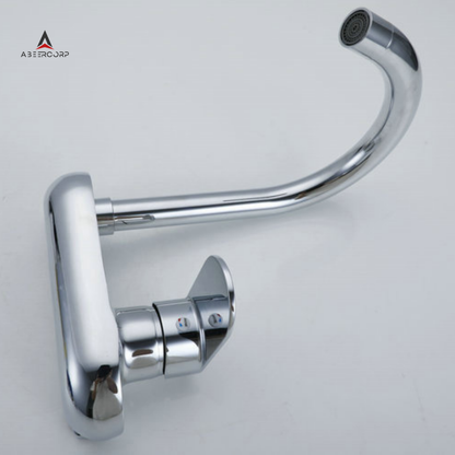 Chrome Wall Mounted Sink Mixer Tap | Hot & Cold Single Lever Kitchen Faucet with 360° Swivel
