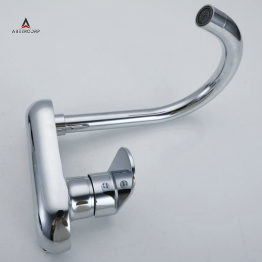 Chrome Wall Mounted Sink Mixer Tap | Hot & Cold Single Lever Kitchen Faucet with 360° Swivel
