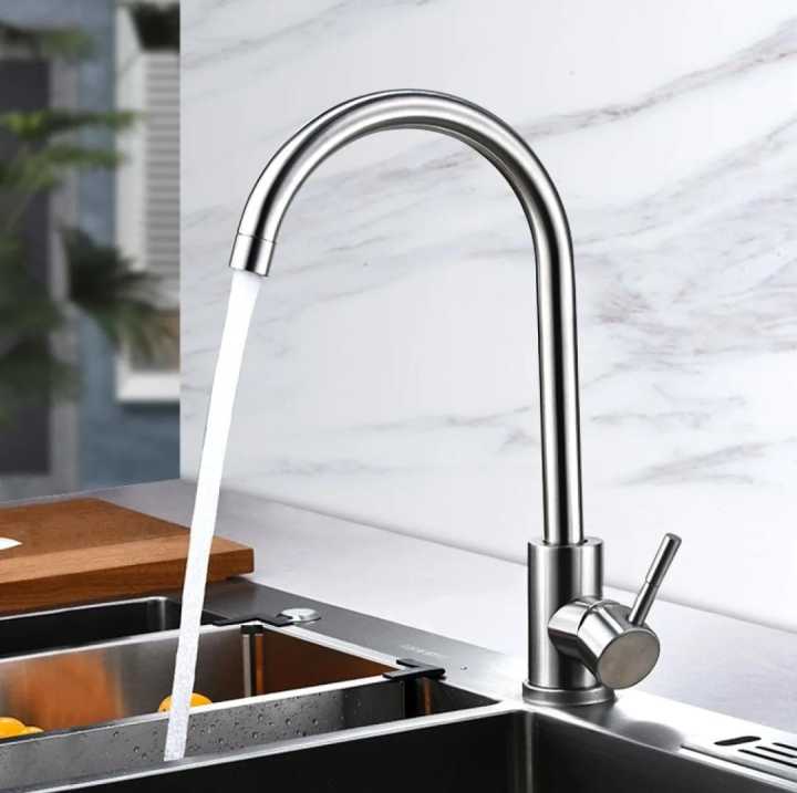 304 Stainless Steel Kitchen Sink Mixer Tap | 360° Swivel Hot & Cold Single Lever Faucet