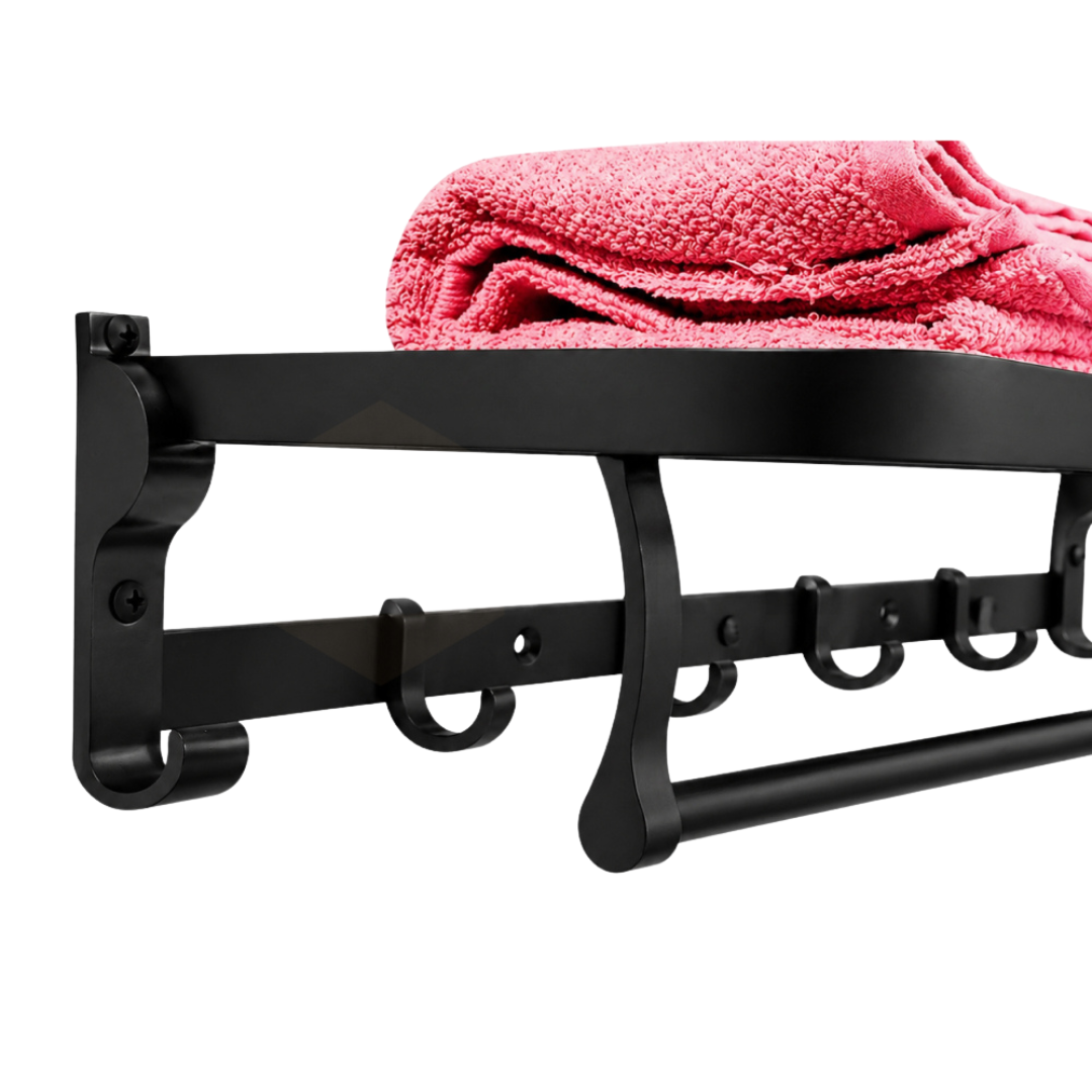 Double Towel Rack 60CM | Wall Mounted Space Aluminum Bathroom Towel Holder – 5 Hooks, 30KG Capacity