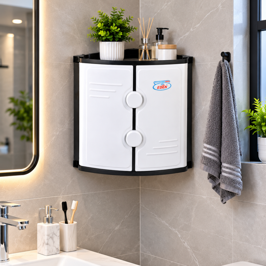 Wall Mounted Bathroom Corner Cabinet | ABS Plastic Storage Shelf – White & Multi Colors