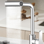 Waterfall Kitchen Faucet with Pull Down Sprayer | 4-Mode 360° Swivel Stainless Steel Sink Mixer Tap