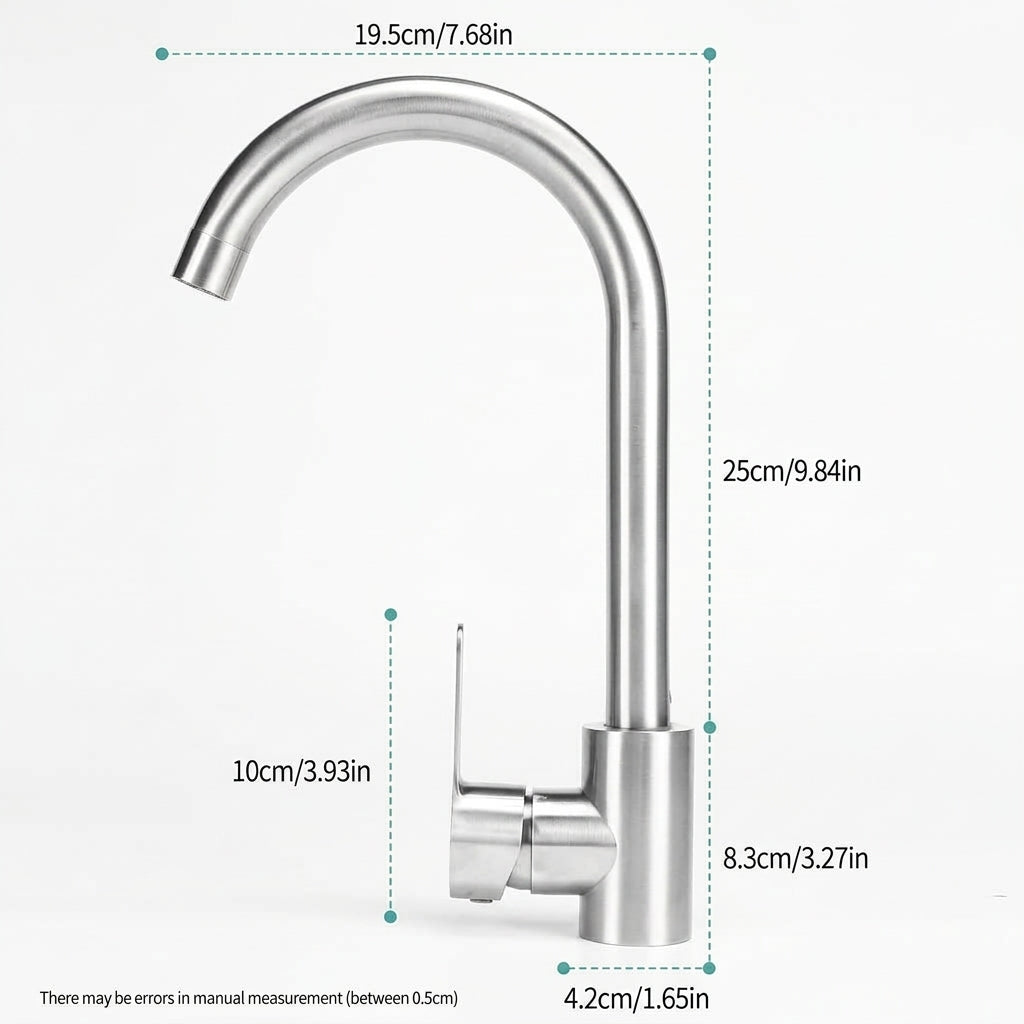 304 Stainless Steel Kitchen Sink Mixer Tap | 360° Swivel Hot & Cold Single Lever Faucet