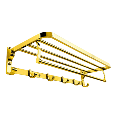 Double Towel Rack 60CM | Wall Mounted Space Aluminum Bathroom Towel Holder – 5 Hooks, 30KG Capacity