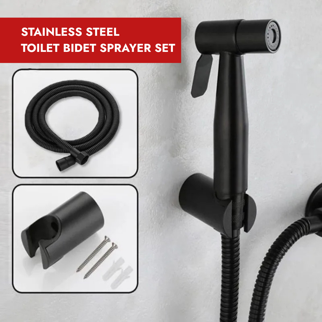 Matte Black Handheld Bidet Spray Gun | Stainless Steel Toilet & Bathroom Sprayer with Adjustable Flow & Pause Function