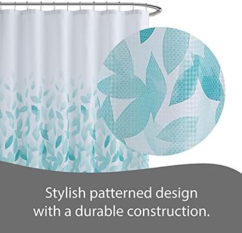 Aqua Ombre Leaves Textured Fabric Shower Curtain Set | 70"×72" Bathroom Curtain with 12 Metal Rings – Machine Washable