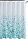 Aqua Ombre Leaves Textured Fabric Shower Curtain Set | 70"×72" Bathroom Curtain with 12 Metal Rings – Machine Washable