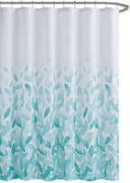 Aqua Ombre Leaves Textured Fabric Shower Curtain Set | 70"×72" Bathroom Curtain with 12 Metal Rings – Machine Washable