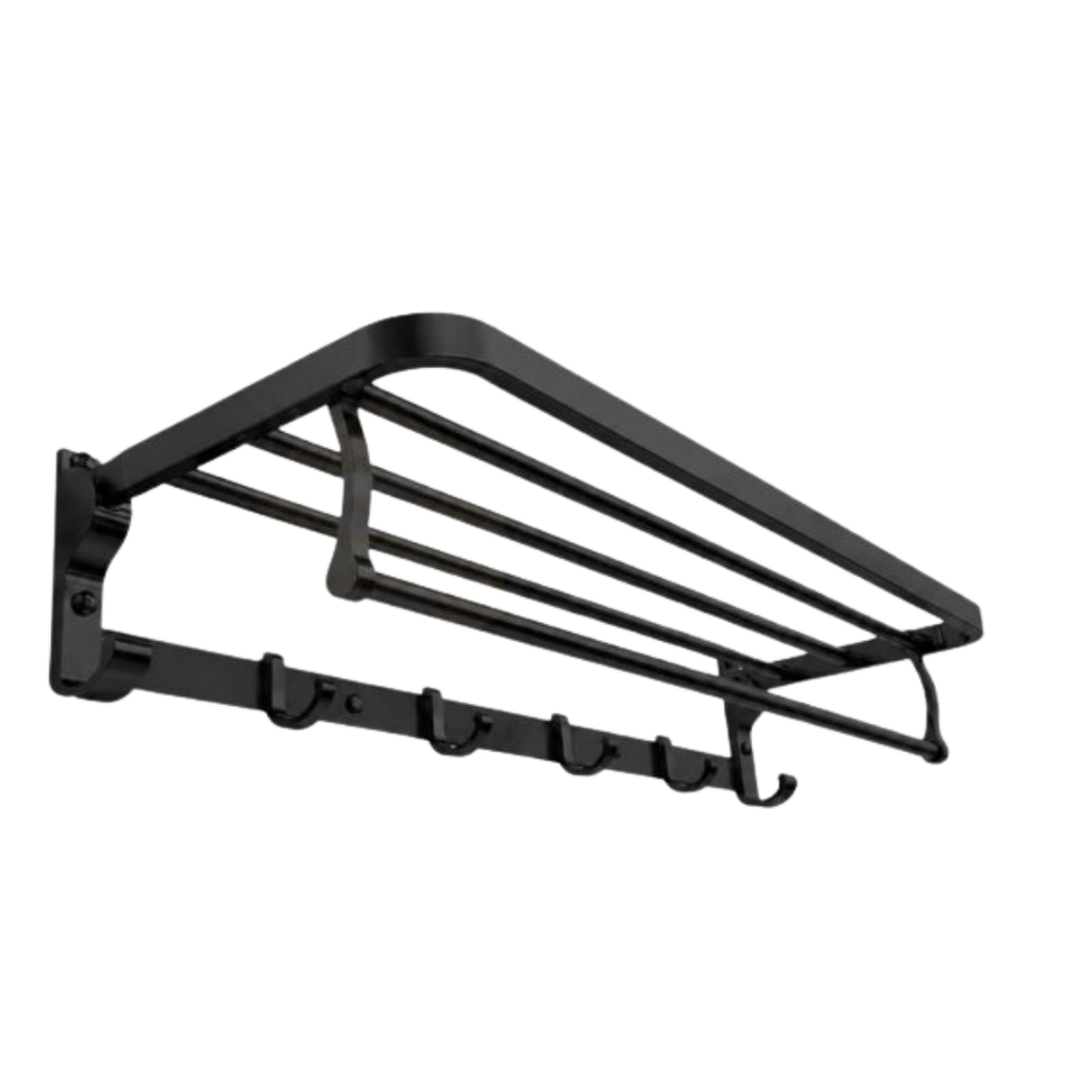Double Towel Rack 60CM | Wall Mounted Space Aluminum Bathroom Towel Holder – 5 Hooks, 30KG Capacity