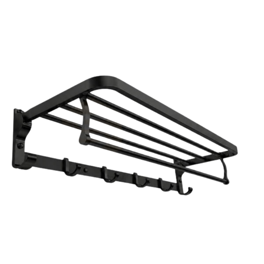 Double Towel Rack 60CM | Wall Mounted Space Aluminum Bathroom Towel Holder – 5 Hooks, 30KG Capacity
