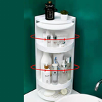 360° Rotating Corner Cabinet Rack | Waterproof Bathroom & Kitchen Storage Shelf – Drill-Free Wall Mount