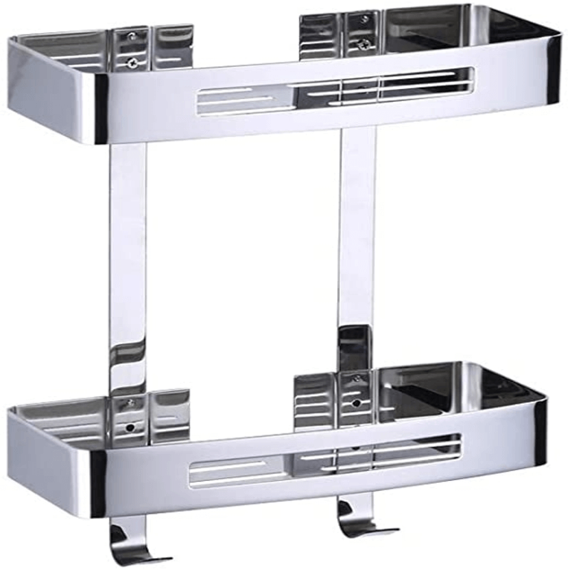 SUS304 Stainless Steel Double Layer Bathroom Shelf | Wall Mounted Storage Rack – 5KG Capacity, Black & Silver