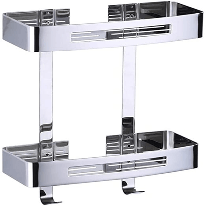 SUS304 Stainless Steel Double Layer Bathroom Shelf | Wall Mounted Storage Rack – 5KG Capacity, Black & Silver