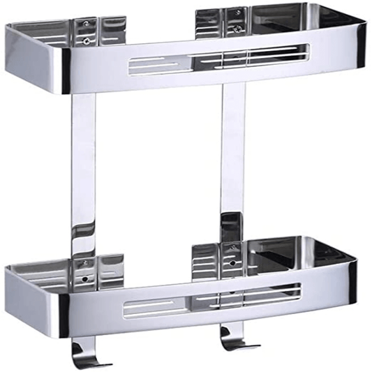 SUS304 Stainless Steel Double Layer Bathroom Shelf | Wall Mounted Storage Rack – 5KG Capacity, Black & Silver