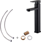 Matte Black Tall Basin Mixer Tap | Single Lever Hot & Cold Bathroom Faucet – Solid Brass, Deck Mounted