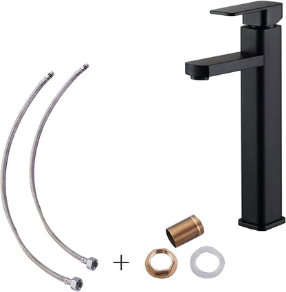 Matte Black Tall Basin Mixer Tap | Single Lever Hot & Cold Bathroom Faucet – Solid Brass, Deck Mounted