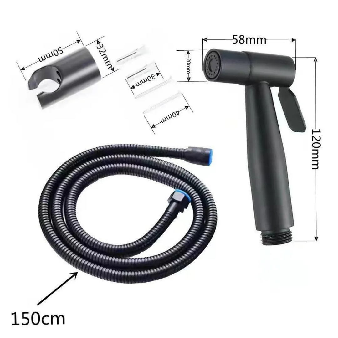 Matte Black Handheld Bidet Spray Gun | Stainless Steel Toilet & Bathroom Sprayer with Adjustable Flow & Pause Function