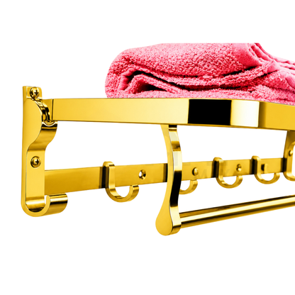 Double Towel Rack 60CM | Wall Mounted Space Aluminum Bathroom Towel Holder – 5 Hooks, 30KG Capacity