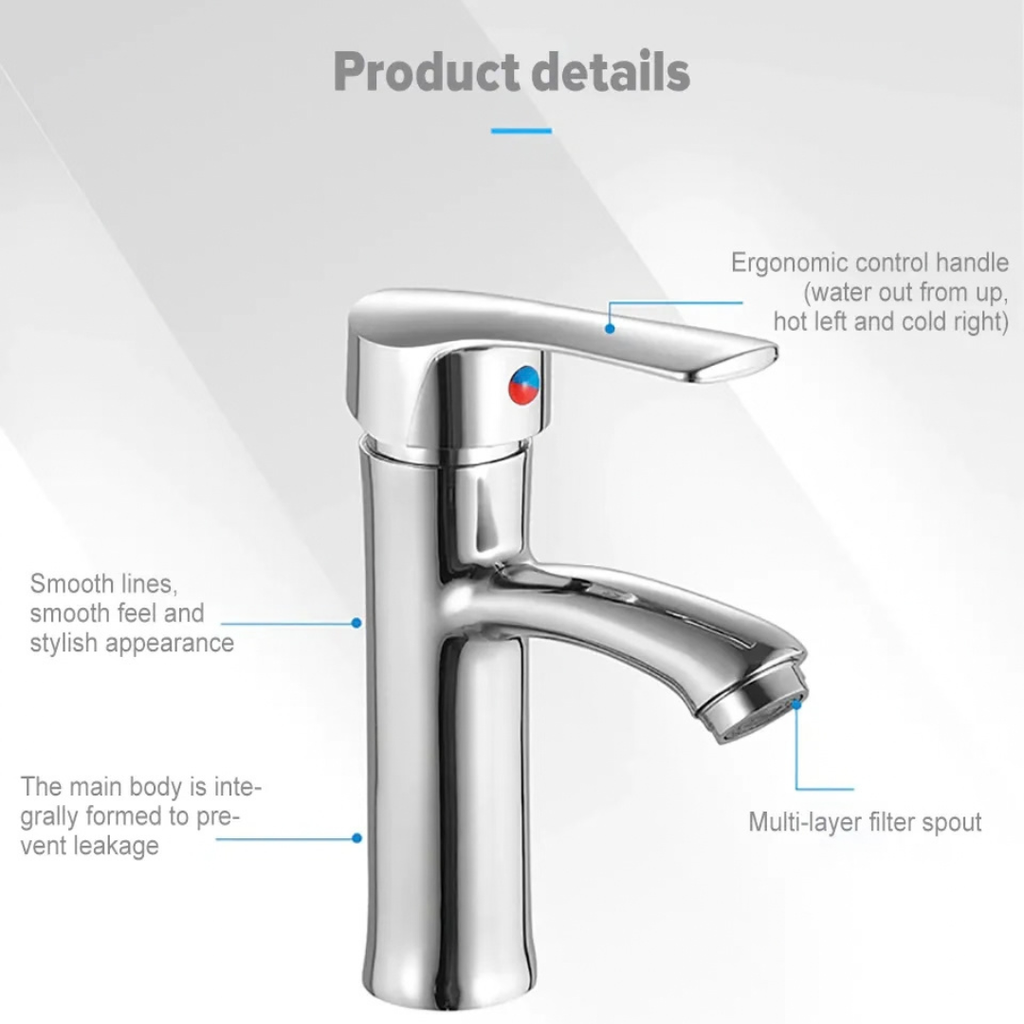 Silver Chrome Bathroom Basin Mixer Faucet | Single Handle Hot & Cold Washbasin Tap