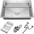 20x16 Handmade Kitchen Sink Stainless Steel 5040 – Single Bowl with Drain & Rinse Basket