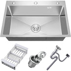 20x16 Handmade Kitchen Sink Stainless Steel 5040 – Single Bowl with Drain & Rinse Basket