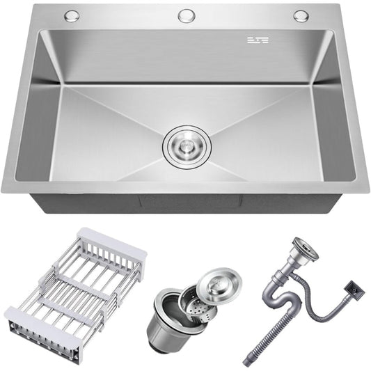 20x16 Handmade Kitchen Sink Stainless Steel 5040 – Single Bowl with Drain & Rinse Basket