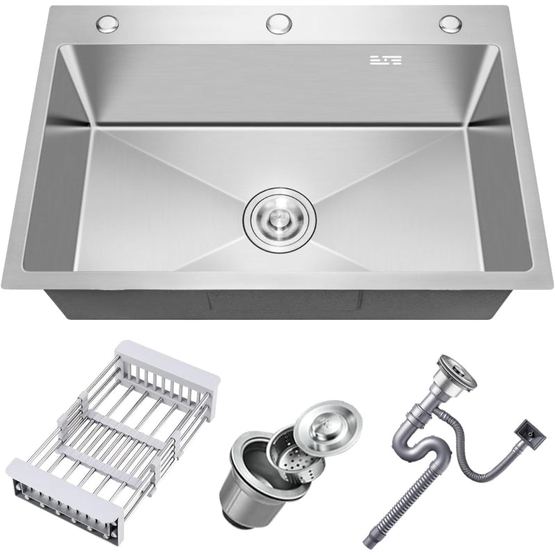 24x18 Handmade Kitchen Sink Stainless Steel 6045 – Single Bowl Sink with Drain & Rinse Basket