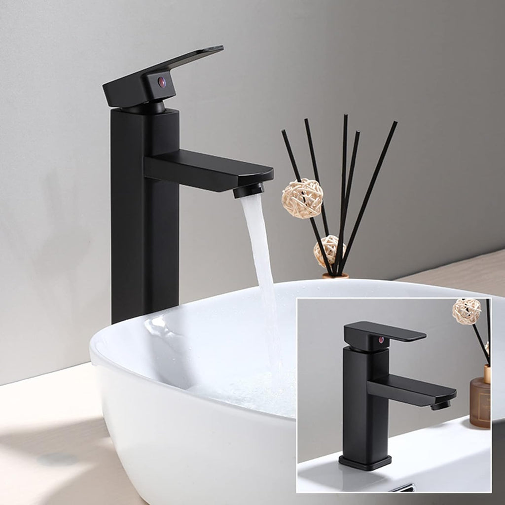 Matte Black Tall Basin Mixer Tap | Single Lever Hot & Cold Bathroom Faucet – Solid Brass, Deck Mounted