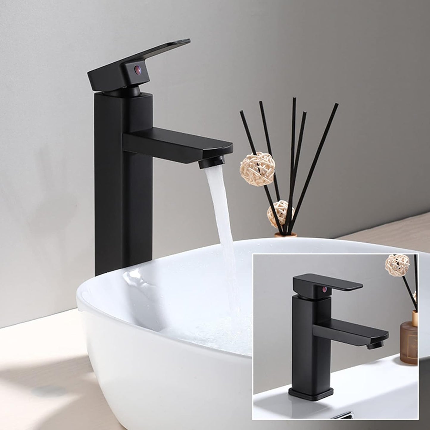 Matte Black Tall Basin Mixer Tap | Single Lever Hot & Cold Bathroom Faucet – Solid Brass, Deck Mounted