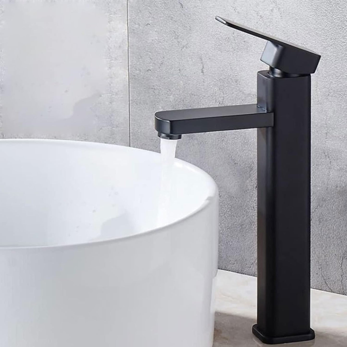 Matte Black Tall Basin Mixer Tap | Single Lever Hot & Cold Bathroom Faucet – Solid Brass, Deck Mounted