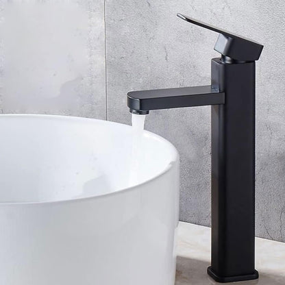 Matte Black Tall Basin Mixer Tap | Single Lever Hot & Cold Bathroom Faucet – Solid Brass, Deck Mounted