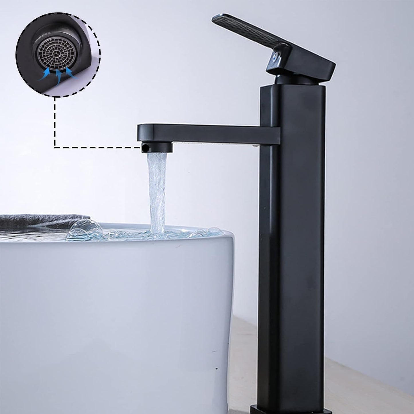 Matte Black Tall Basin Mixer Tap | Single Lever Hot & Cold Bathroom Faucet – Solid Brass, Deck Mounted