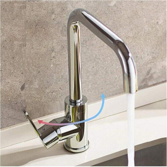 Bay Neck Chrome Kitchen Mixer Faucet | Hot & Cold Single Handle Sink Tap – PVC Body, Deck Mounted