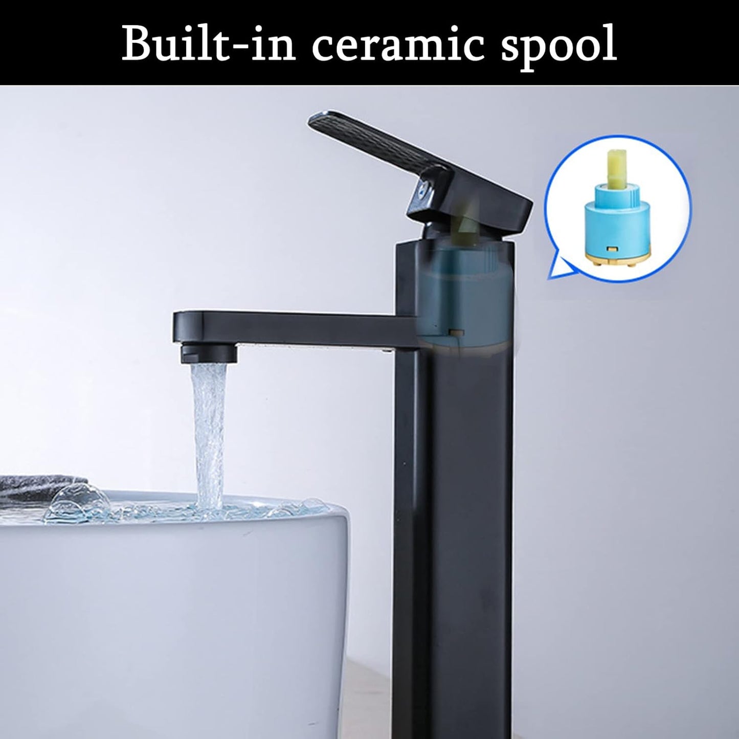 Matte Black Tall Basin Mixer Tap | Single Lever Hot & Cold Bathroom Faucet – Solid Brass, Deck Mounted